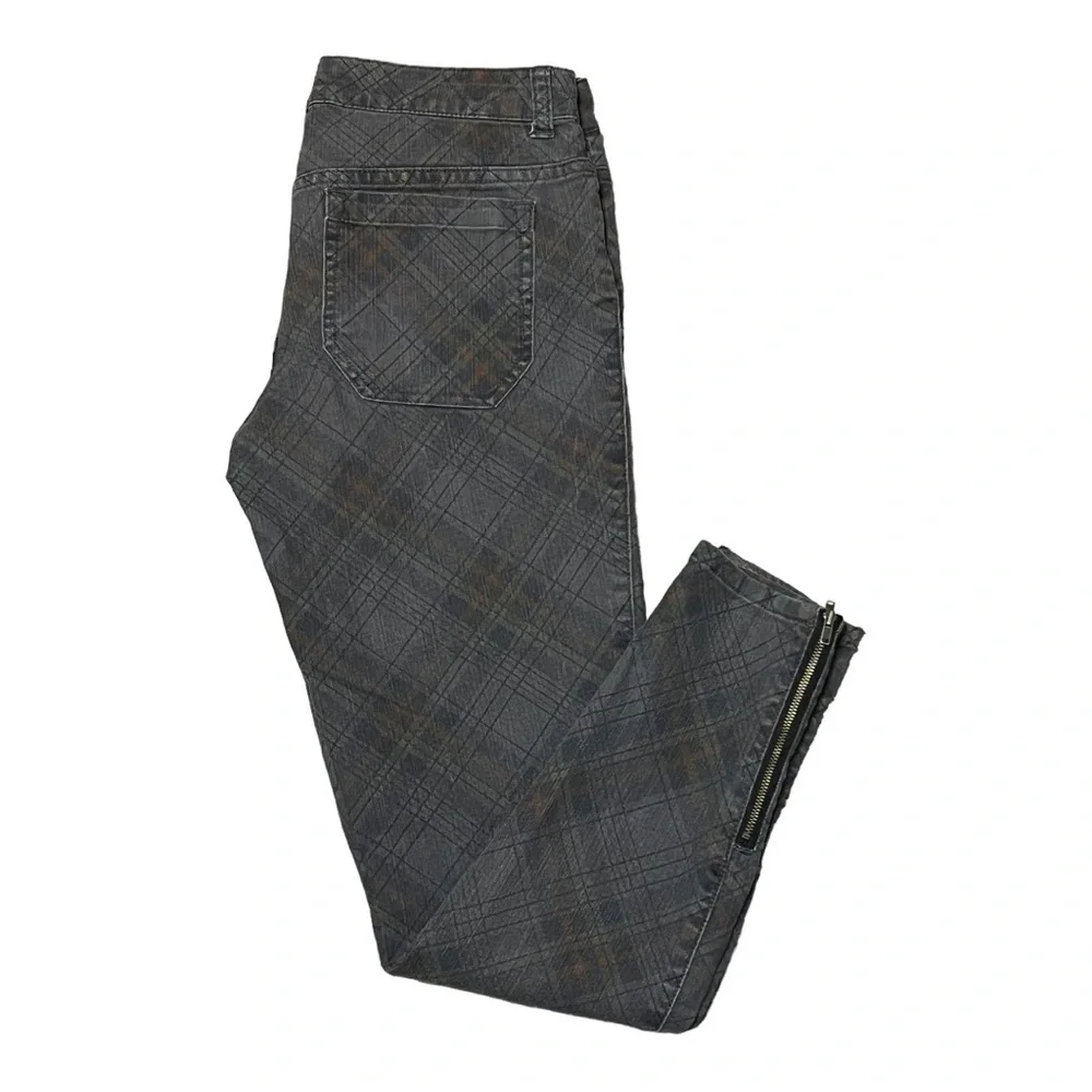 PrAna Skinny Ankle Zip Jeans Women’s Sz 4 Ash Gray Plaid Low Rise Stretch Denim